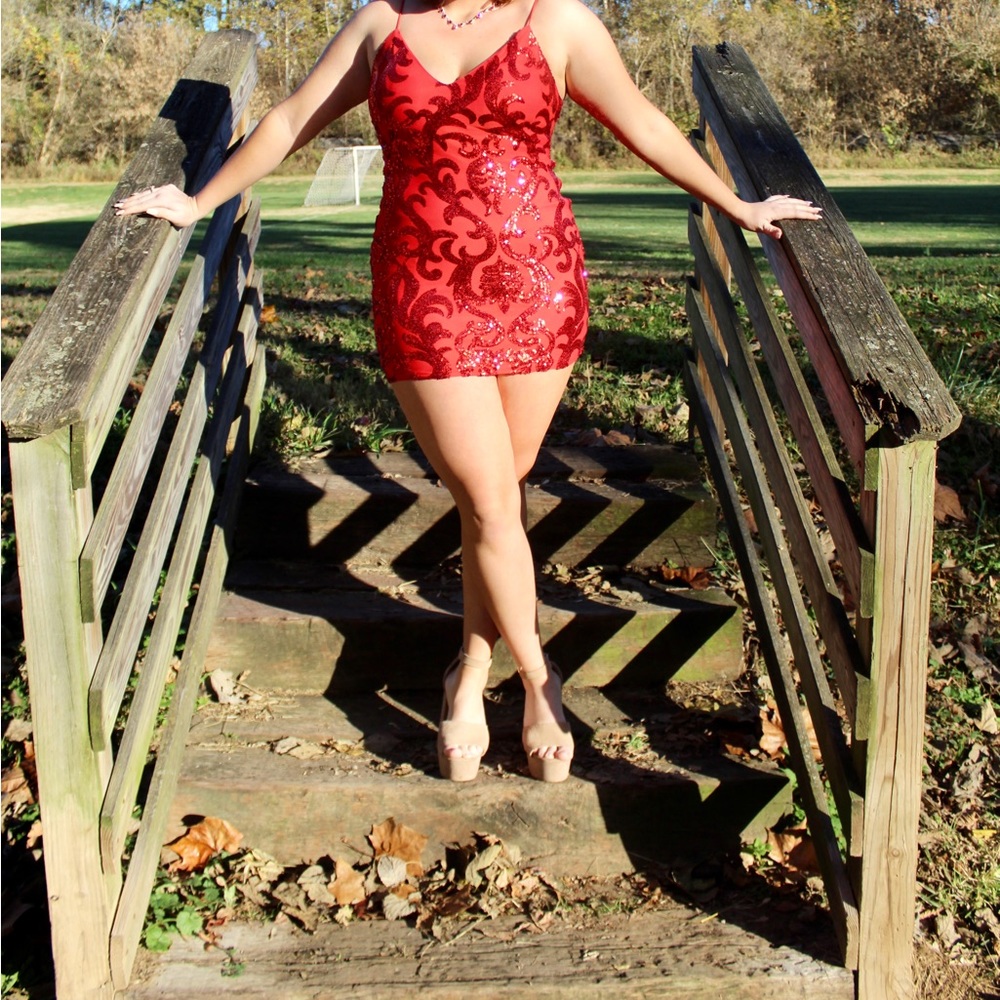 Red hoco/party dress with red sequins